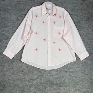 Vintage Mili Designs Size-XL Shirt Pink Butterfly Embroidered Button Down